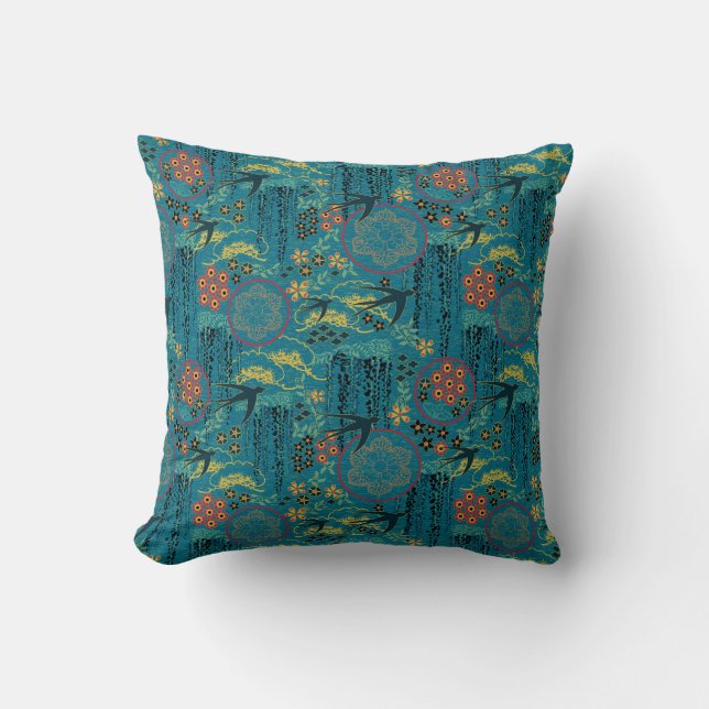 Coussin Jardin japonais dans Teal (Recto)