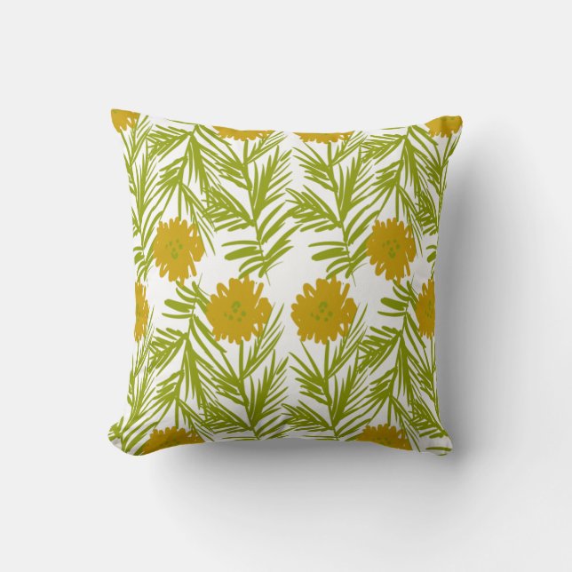 Coussin Jardin Jaune Abstrait Florals main tiré (Recto)