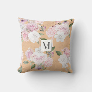 Coussin Jardin rose Élégant Monogramme Floral Jeu d'oreill