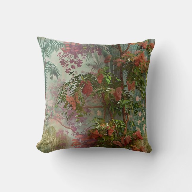 Coussin Jardin secret mystérieuse jungle fleurs et arbres (Recto)