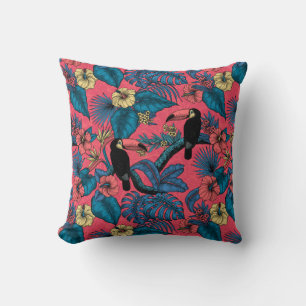 Coussin Jardin toucan en rouge et bleu
