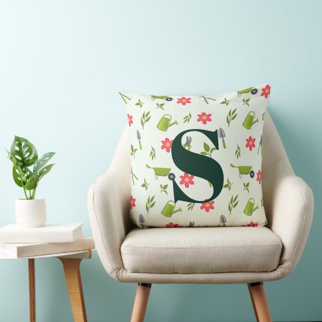 Coussin Jardin vert Monogramme personnalisé (Chaise)