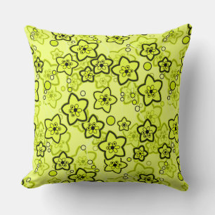 Coussin Jaune avec motif floral néon brillant noir