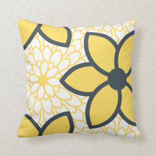 Coussin Jaune, blanc et charbon de bois Floral moderne