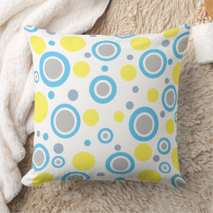 Coussin Jaune Bleu Argent Pois Solide Jaune