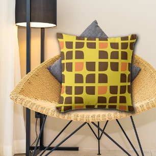 Coussin Jaune Brown Orange Carrés géométriques Jaune oreil