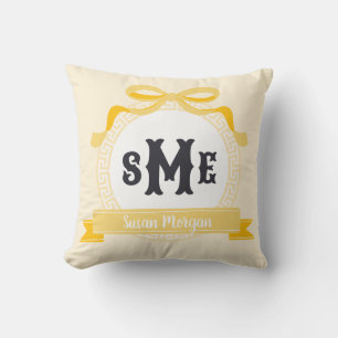 Coussin Jaune Clair Clé Grecque Inversée Monogramme à Nœud
