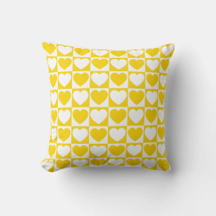 Coussin Jaune doré et carreaux blancs avec cœurs