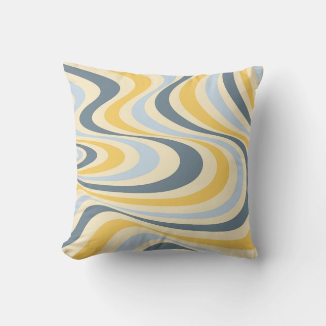 Coussin Jaune et bleu abstrait design tourbillon (Recto)