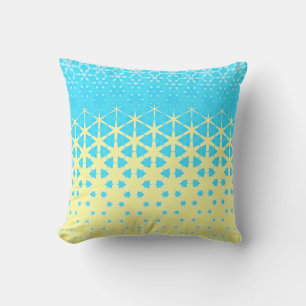 Coussin Jaune et Bleu Ciel Géométrique Étoiles et Flocon d