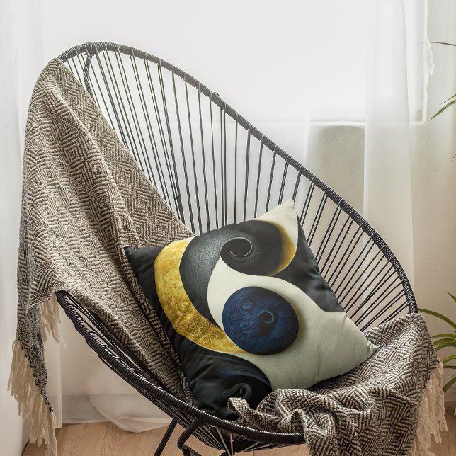 Coussin Jaune et crème Design d'art Abstrait contemporain (Créateur téléchargé)