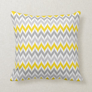 Coussin Jaune et gris de motif de rayure d'aile de Chevron