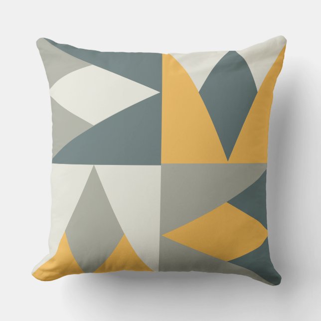 Coussin Jaune et Gris Moderne du milieu du siècle (Recto)
