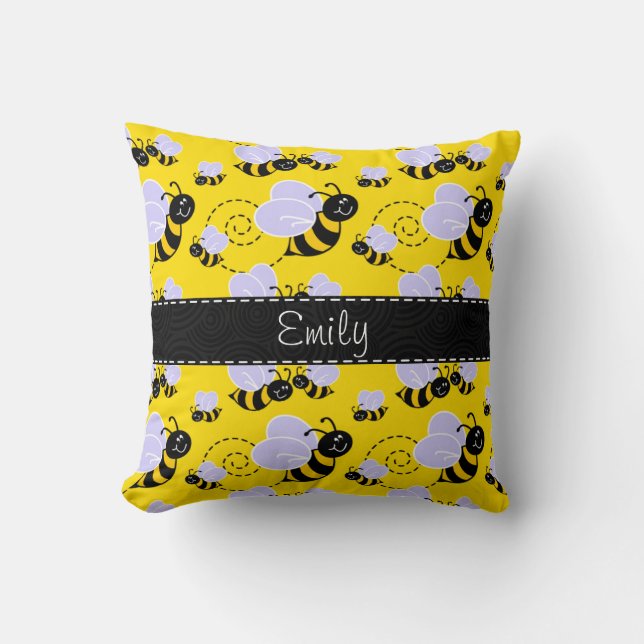 Coussin Jaune et noir gaffez l'abeille (Recto)