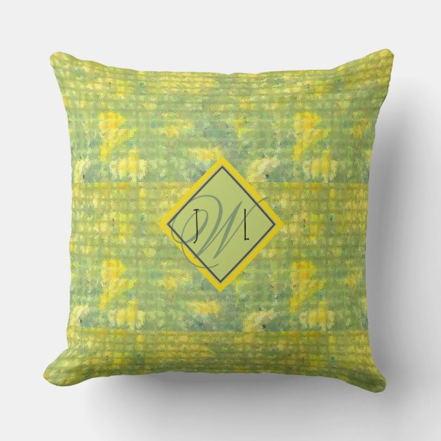 Coussin Jaune et vert Géométrique Abstraite gaie (Recto)