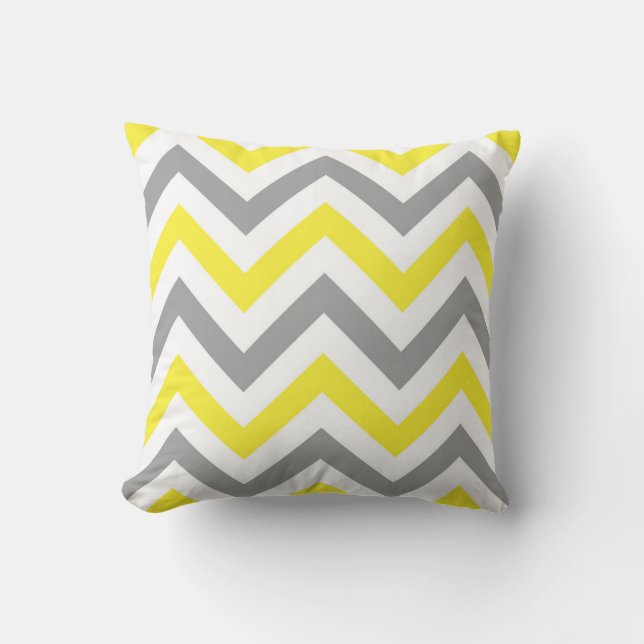 Coussin Jaune, Gris Dk What Grand Motif Chevron ZigZag (Recto)