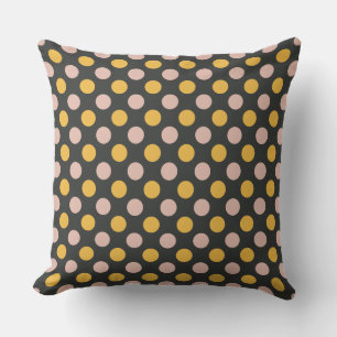 Coussin Jaune Moutarde et Motif à Points Roses