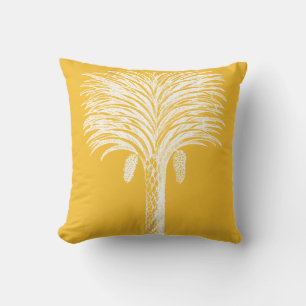 Coussin Jaune Moutarde Moderne Branche de Palmier Tropical