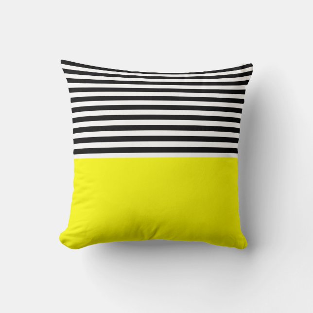 Coussin Jaune néon avec rayures noires et blanches (Recto)