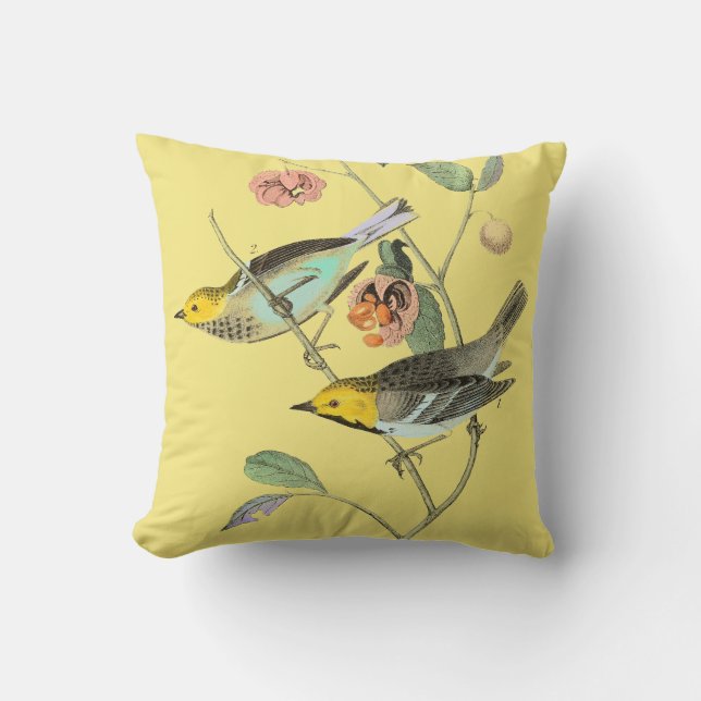 Coussin Jaune pâle d'oiseau Vintage (Recto)