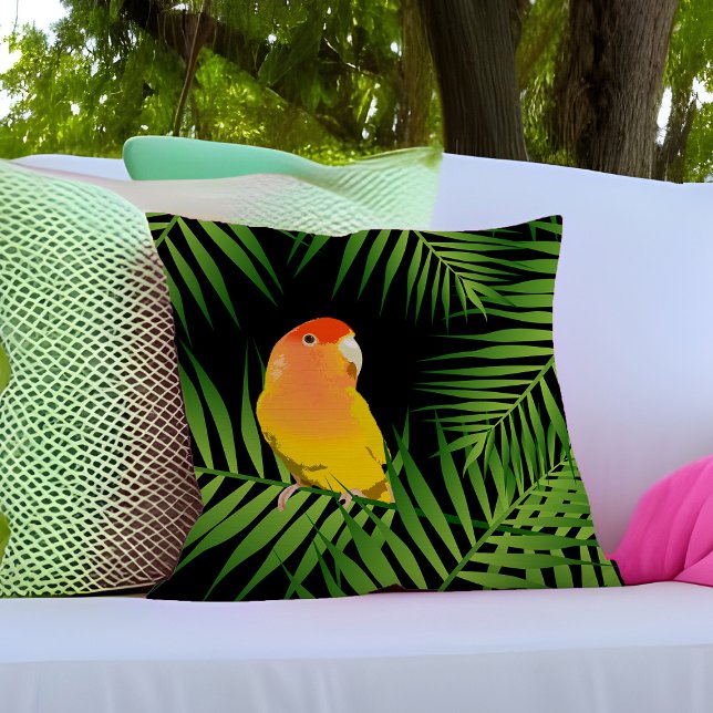 Coussin Jaune Peachface Lovebird Parrot Animal de compagni (Yellow Lovebird parrot pillow for pet bird lovers' decor)