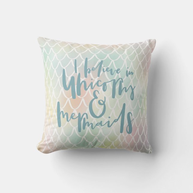COUSSIN JE CROIS EN UNICORNES ET MERMAIDS SEA BLUE (Recto)