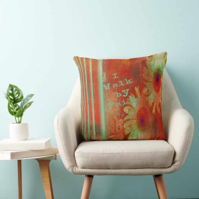 Coussin Je Marche Par La Foi Orange/Turquoise Gerber Lance (Chaise)
