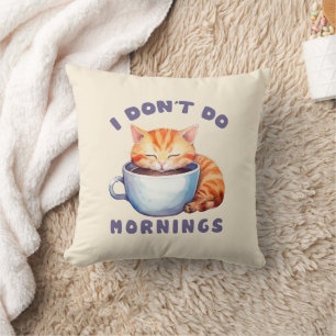 Coussin Je ne fais pas les matins - Chat orange mignon ave