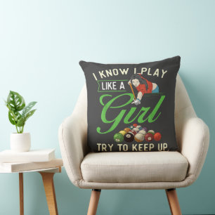 Coussin Je sais que je joue comme une fille - Billard fémi