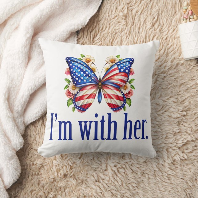 Coussin Je suis avec son mignon papillon Kamala Harris (Couverture)