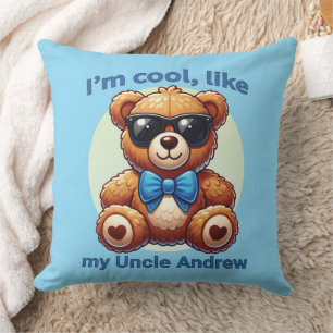 Coussin Je suis Cool Teddy Bear avec un nœud bleu personna