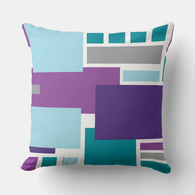 Coussin JE SUIS rétro carreau bleu turquoise pourpre (Recto)