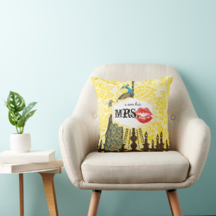 Coussin Je suis son lustre vintage paon Mrs Red Lips