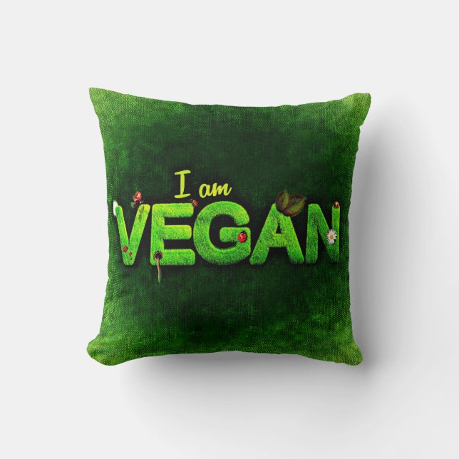 Coussin Je Suis Vegan Écrit Avec Une Texture De Nature Gra (Recto)