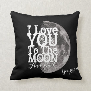 Coussin Je t'aime à la lune et au dos avec votre nom