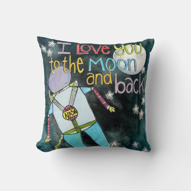 Coussin "Je t'aime art de lune et de dos" à astronaute (Recto)