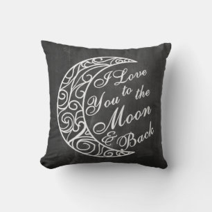 Coussin "Je t'aime au décor à la maison de lune et de dos"