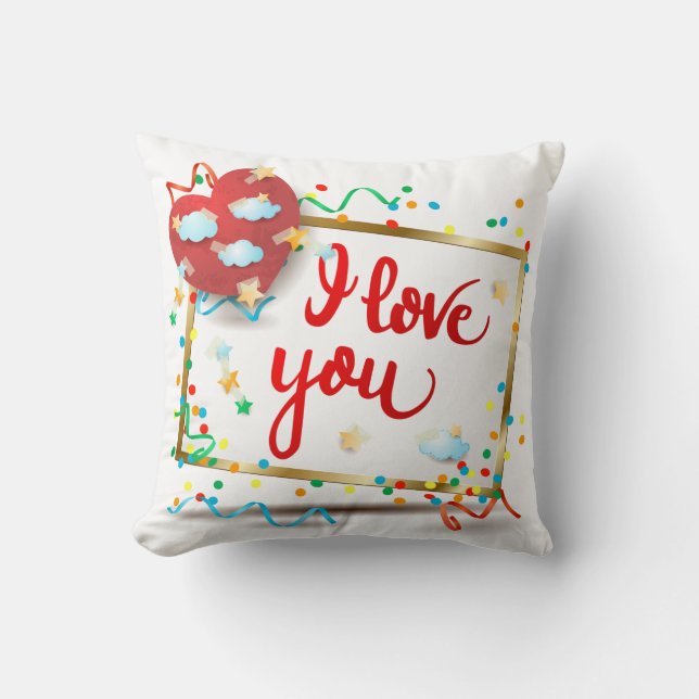 Coussin Je t'aime avec le coeur rouge (Recto)