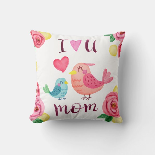 Coussin Je t'aime carreau du jour de mère de maman | (Recto)