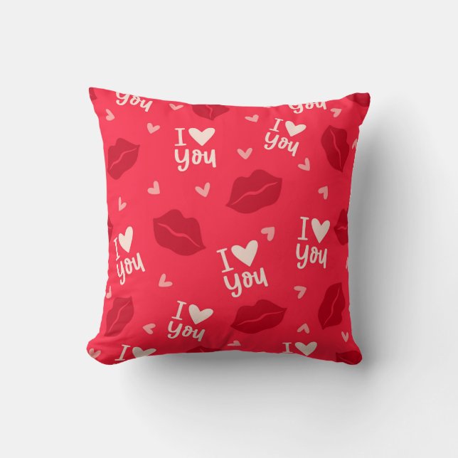 Coussin Je T'Aime Coeur Lèvres Baisers Rouge Romantique (Recto)