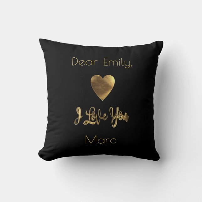 Coussin Je t'aime Coeur Romantique Typographie Rouge Or (Recto)