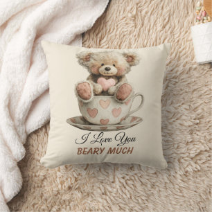 Coussin Je t'aime énormément sur carte postale de tasse