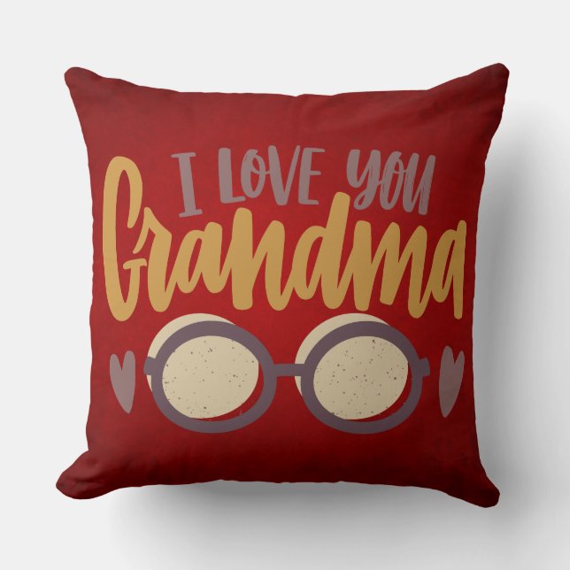 Coussin Je T'Aime Grand-Mère Calligraphie Script Rouge (Recto)