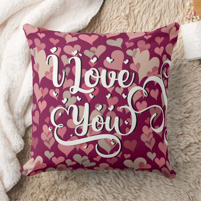 Coussin Je t'aime Moderne mignon rose Motif de coeur fille (Couverture)