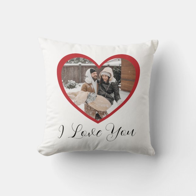 Coussin Je t'aime photo en forme de coeur rouge romantique (Recto)