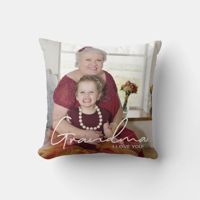 Coussin Je t'aime Photo personnalisée Grand-mère (Recto)