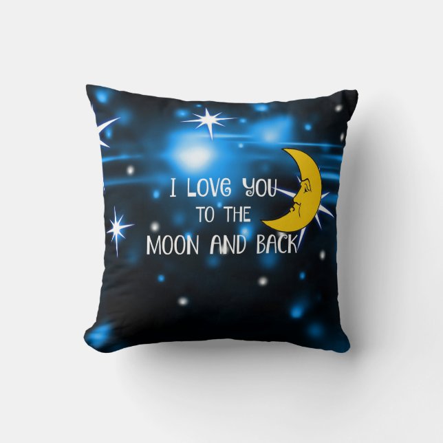 Coussin Je t'aime sur la Lune et de retour (Recto)