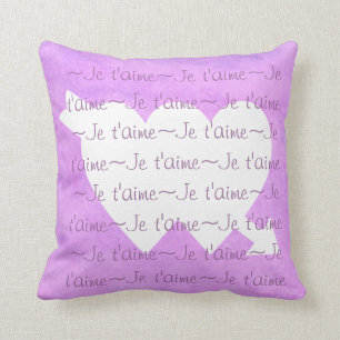 Coussin Je t'aime white HEARTS on PURPLE ROSE