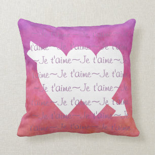 Coussin Je t'aime white HEARTS on PURPLE ROSE