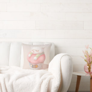 Coussin Je T'Manque : Art de Cupcake de Chat Endormi Migno